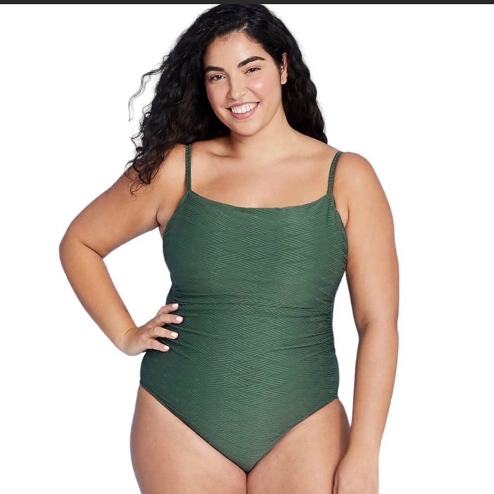 Women's High Coverage Dark Green Basket Weave One Piece Swimsuit Beachwear Small